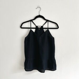 J. Crew Factory Black Linen Tank Top Peplum Spaghetti Straps Racerback Size 0